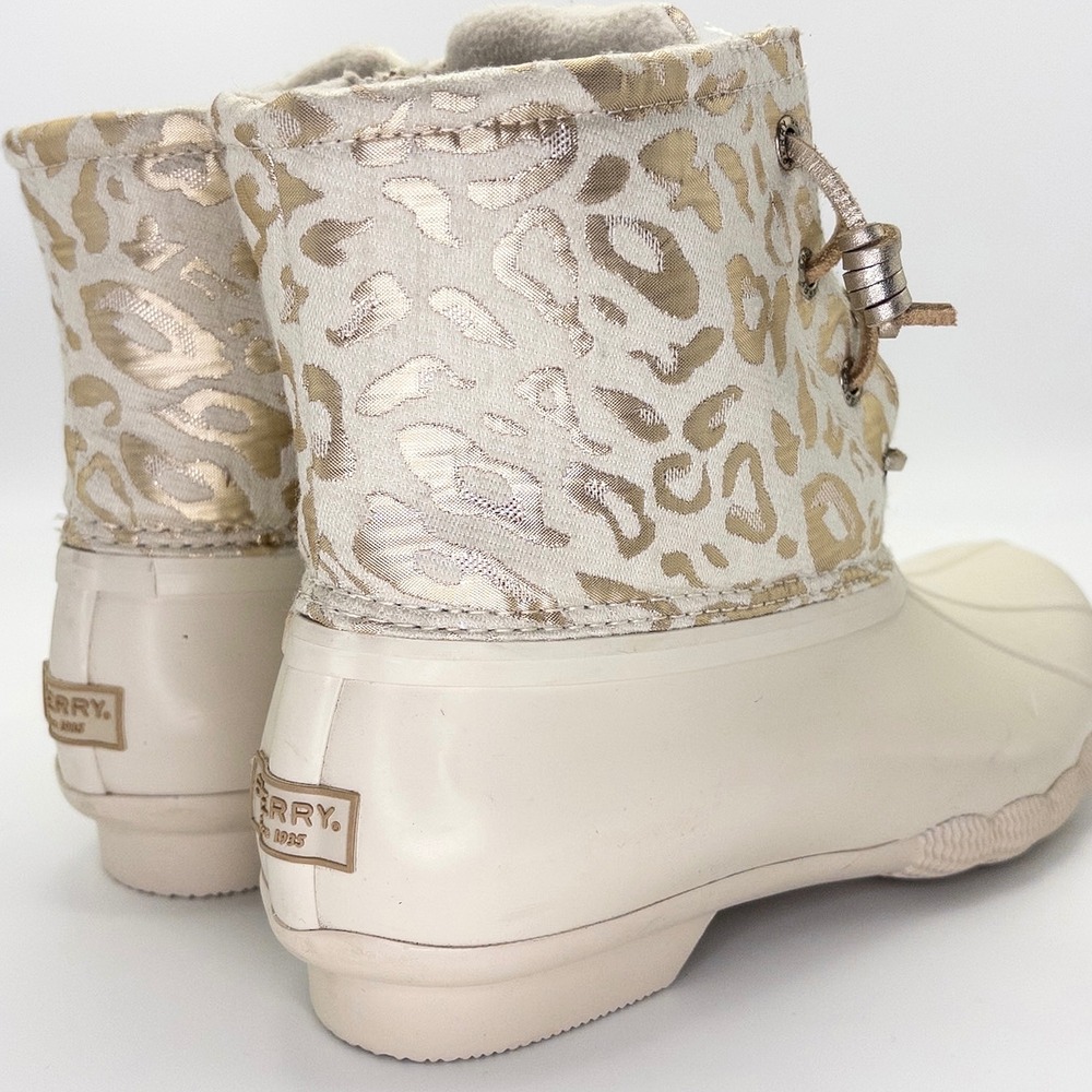 Sperry Saltwater Duck Boots Women's 8.5 Ivory Gold Metallic Leopard STS88315 - Picture 10 of 15